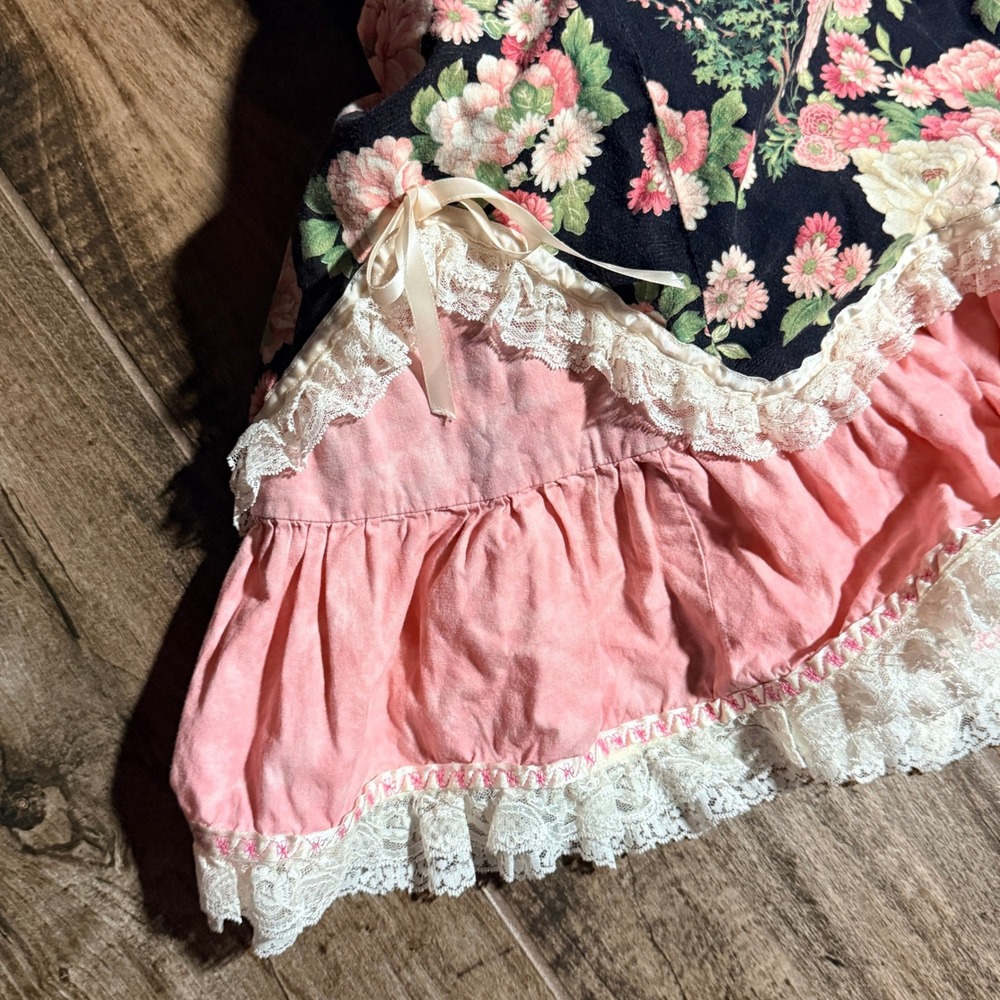 Judy Hoppes VTG Womens Cottagecore Floral Lace Ruffle Lolita Square Dress,Pink,M - Picture 8 of 11